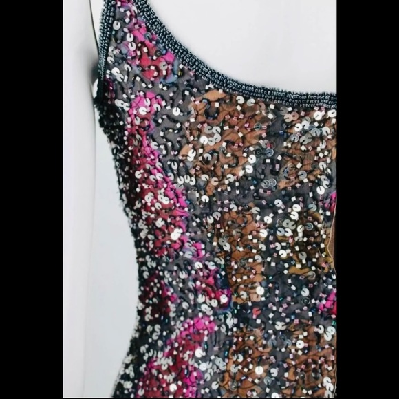 Y2K Adrianna Papell Hand Beaded Sequin Dress Cocktail Prom Sleeveless Midi 10 - Picture 10 of 16